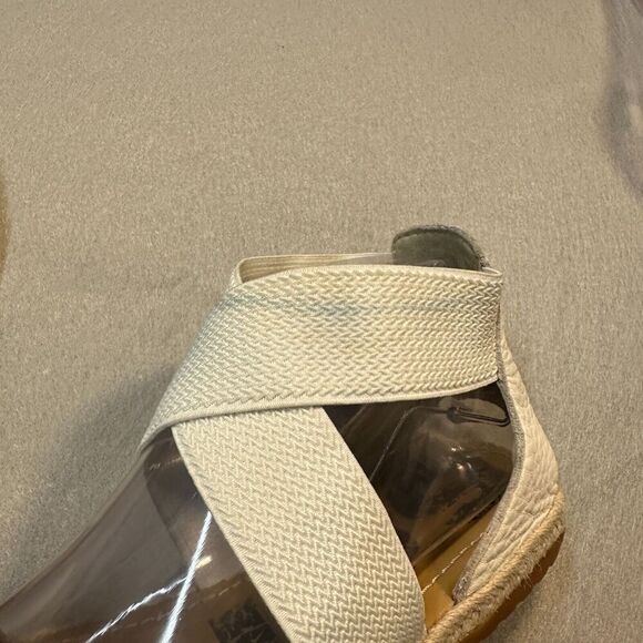 Sorel Ella Jute Sandals Womens 9.5 White Leather‎ Elastic Strap Peep Toe - Picture 7 of 10